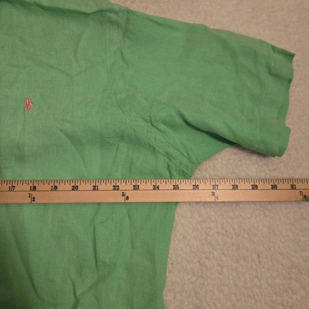 VTG Polo Ralph Lauren 100% Linen Short Sleeve‎ Button Down Shirt Size XL Green